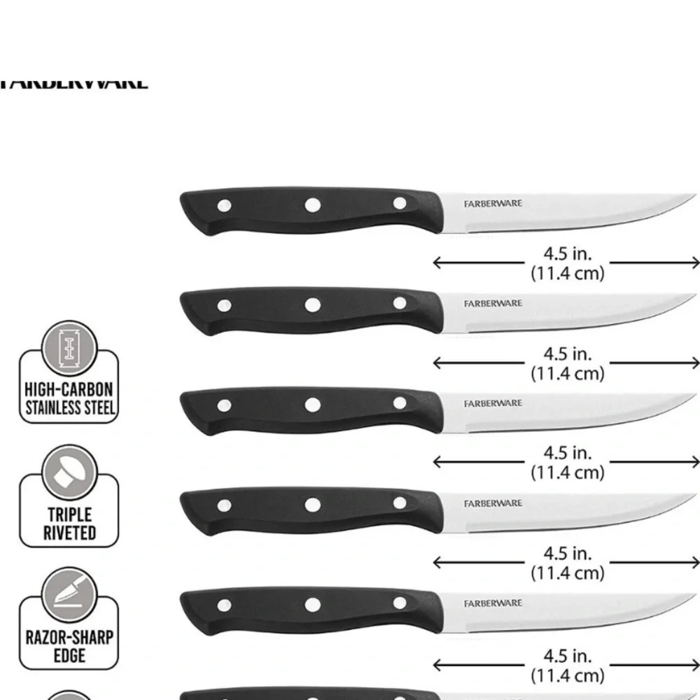 NEW Faberware 6-Piece Serrated Steak Knives Set & 3 Teflon Safe Utensil Bundle